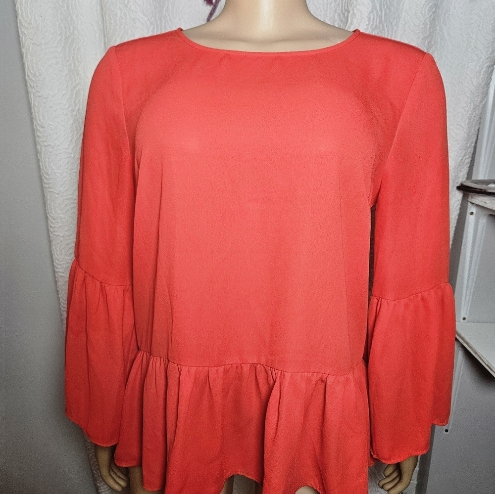 J. Crew Red Bell Sleeve Blouse with Ruffled Details